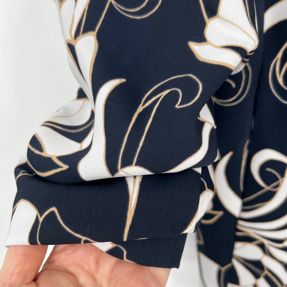 Chico's Open Blazer Jacket Womens US 12 / 2 Navy Blue Floral Ruched 3/4 Sleeve - Picture 3 of 9
